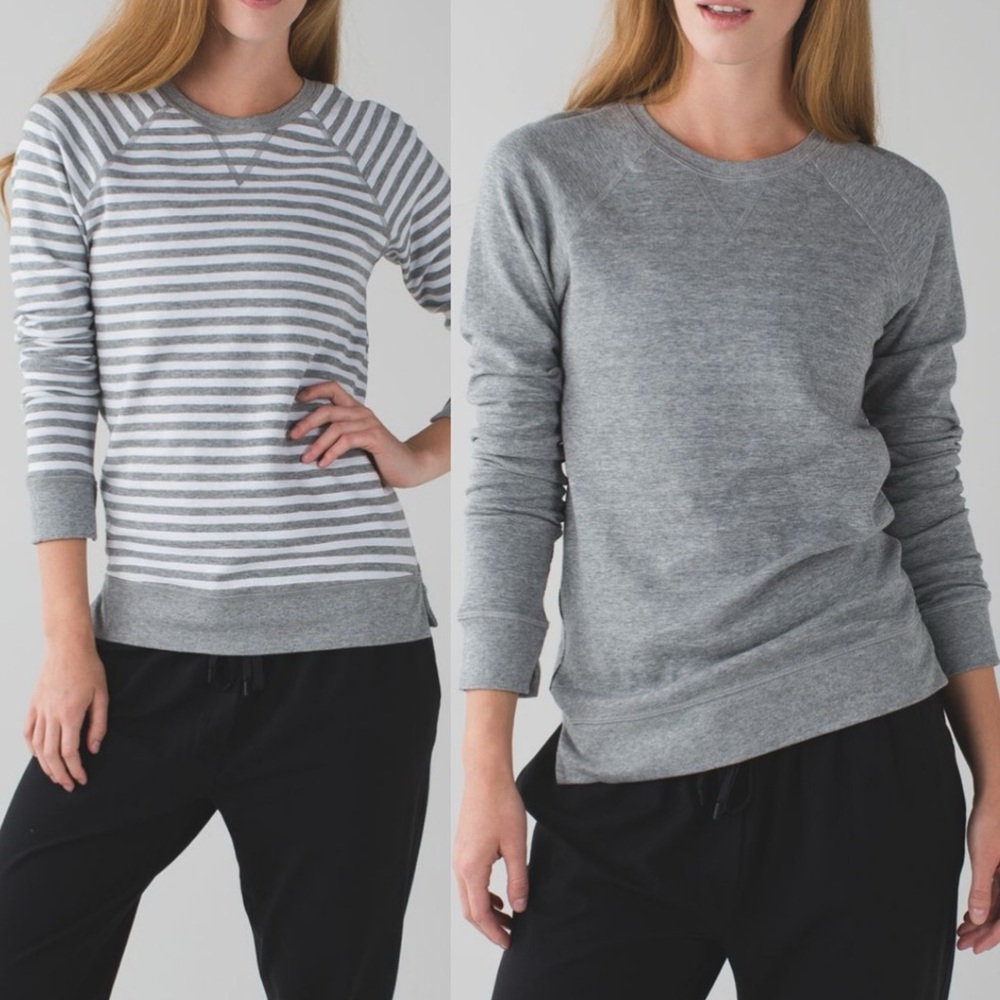 LULULEMON Open Your Heart Long Sleeve II‎ Reversible Gray Striped Heathered XS 4